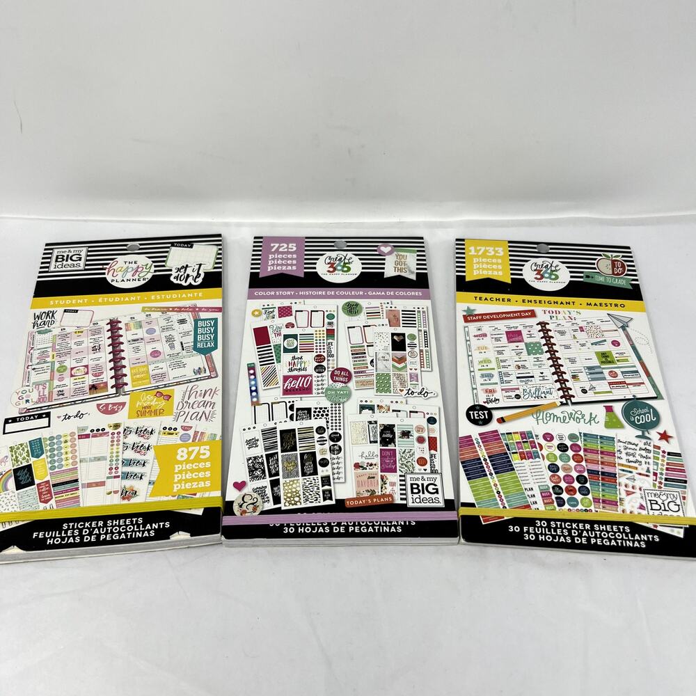 Lot of 3 Happy Planner Sticker MAMBI Student Color Story Create 365 Teacher
